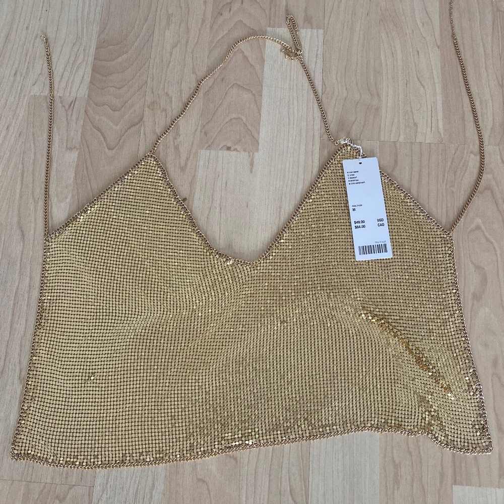 Urban outfitters gold chain mail halter top NWT